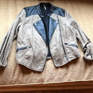 Free People olive moto jacket with leather detail